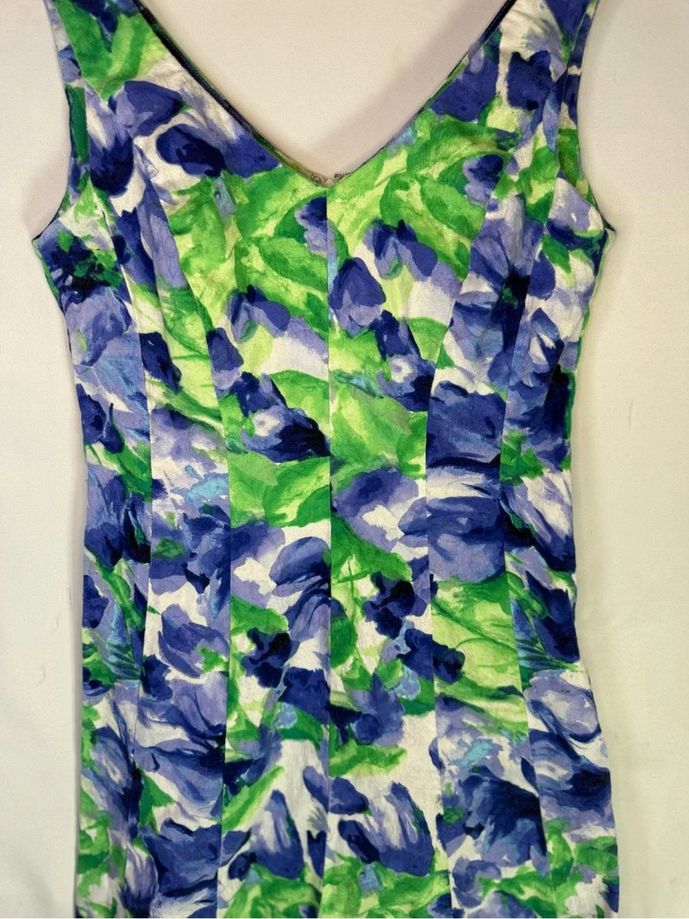 Lauren Ralph Lauren - Floral V-Neck Cotton Blend Sundress Blue & Green - Size 8